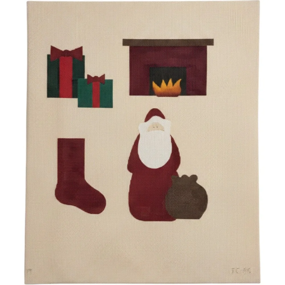 Vintage Stitch in Time Santa Claus Christmas Needlepoint Canvas + Stitch Guide +